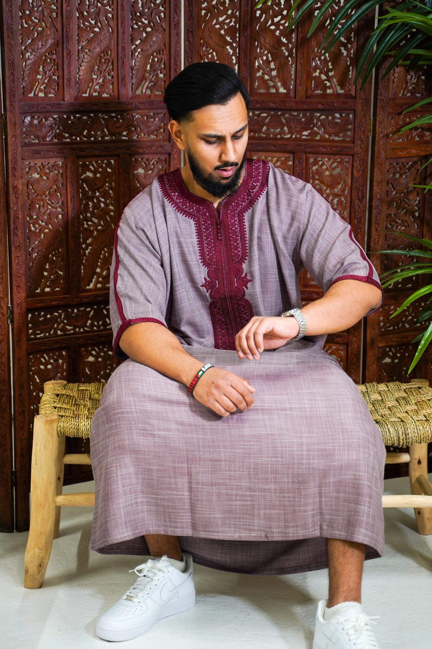 MAROON LINEN MOROCCAN GANDOURA