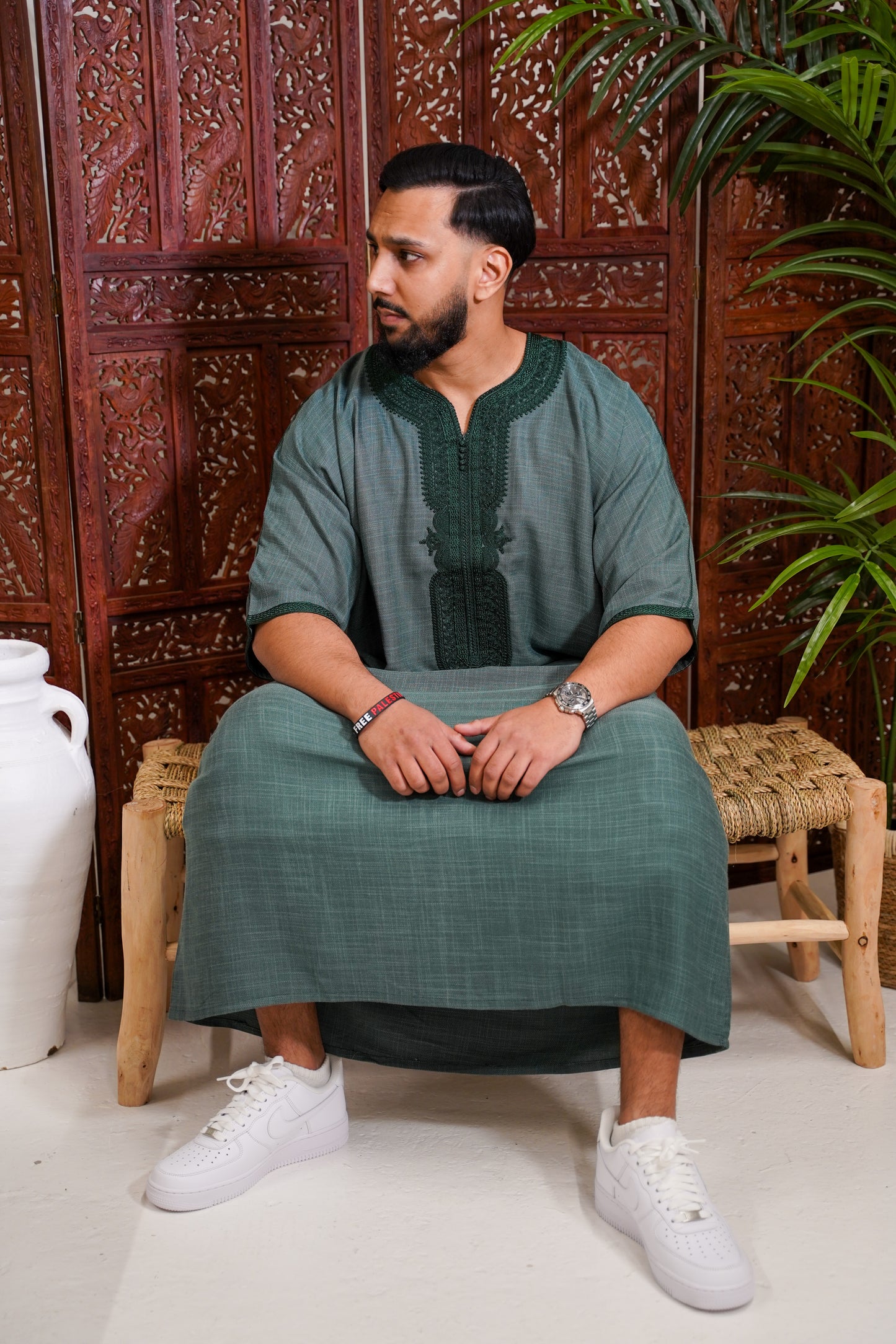 GREEN LINEN MOROCCAN GANDOURA