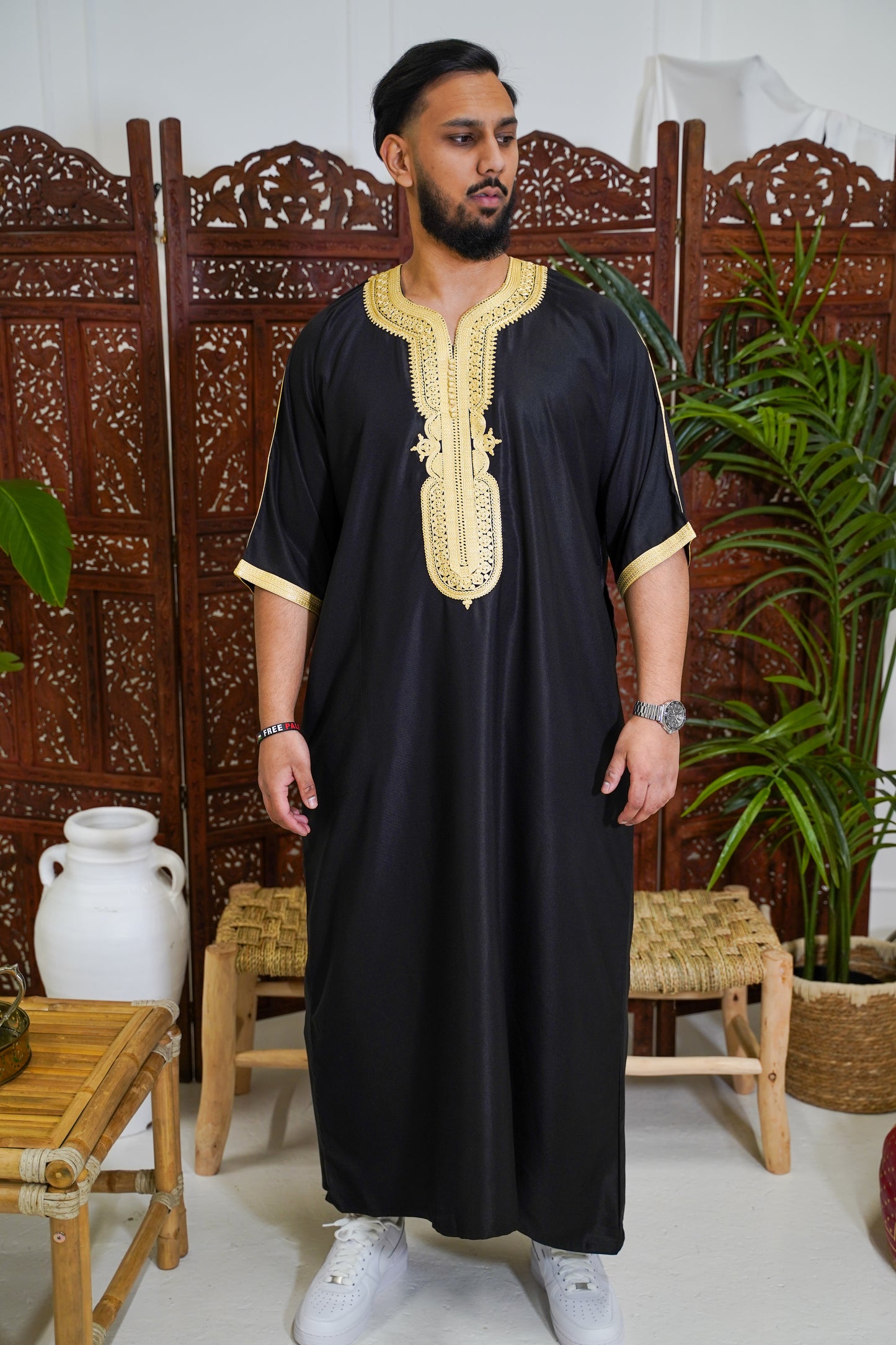 GOLD ON BLACK MOROCCAN GANDOURA