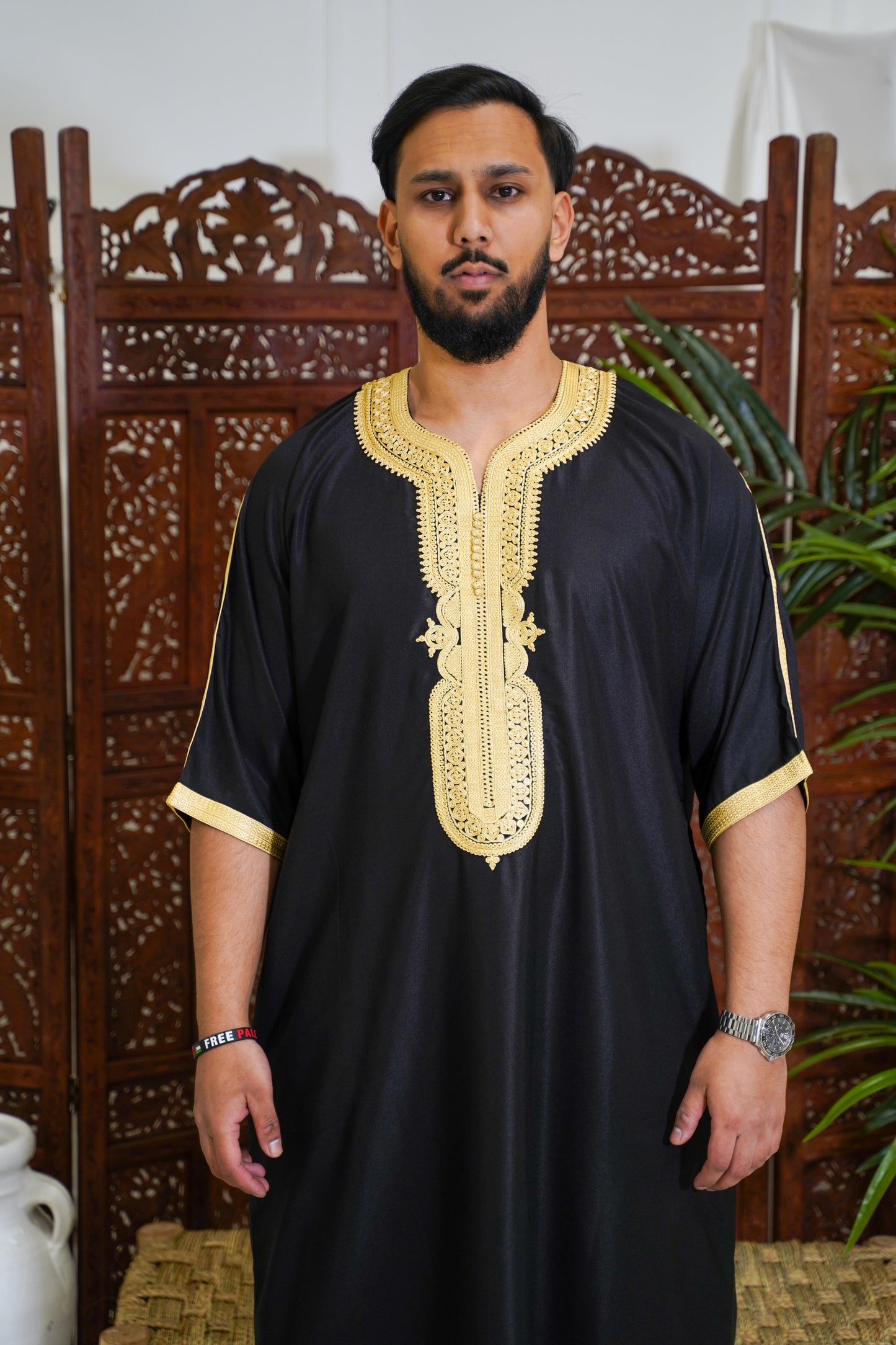 GOLD ON BLACK MOROCCAN GANDOURA