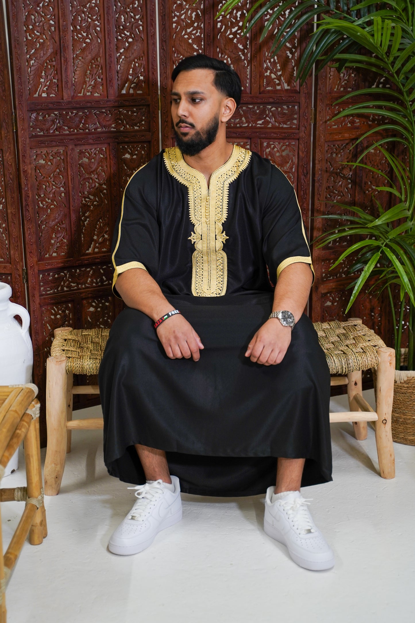 GOLD ON BLACK MOROCCAN GANDOURA