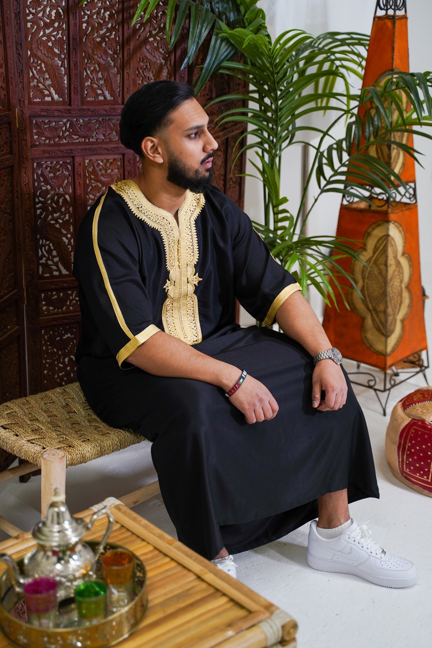 GOLD ON BLACK MOROCCAN GANDOURA