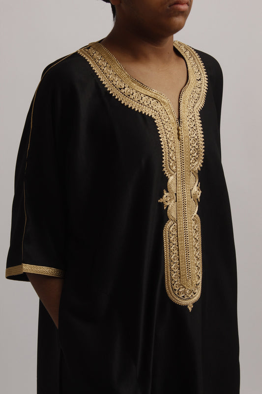 Gold On Black Moroccan Gandoura