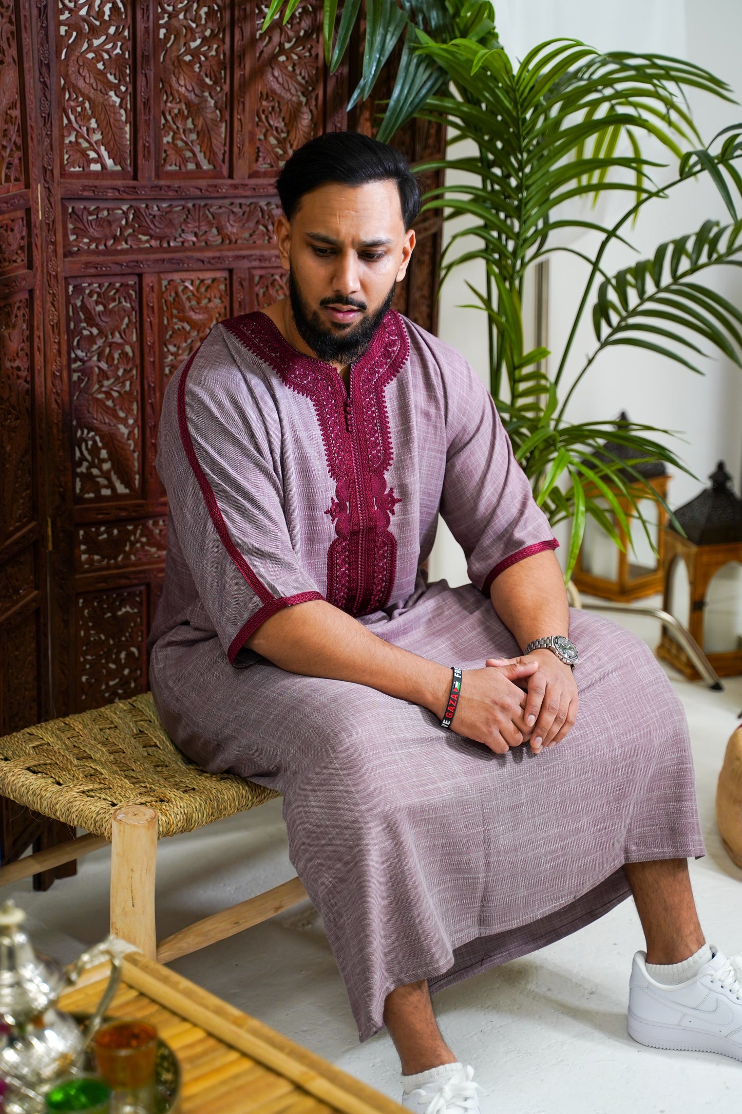 MAROON LINEN MOROCCAN GANDOURA